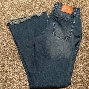 Blue Flare Wide Leg Jeans with Vintage Wash